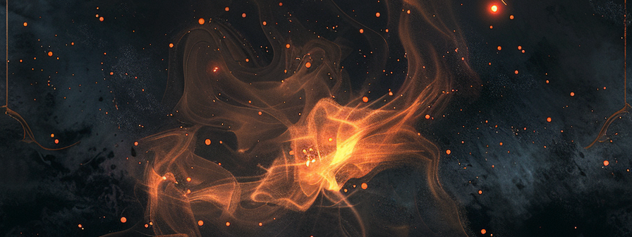 Golden embers floating in the dark — warm fantasy lighting symbolizing the fire magic in Sudha Kuruganti’s Elementals of India series